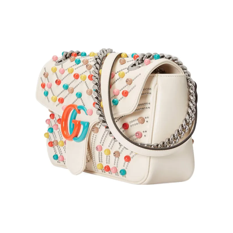 GUCCI Marmont Leather Portable Crossbody Bag, Shoulder Bag Small Size Women's White-1
