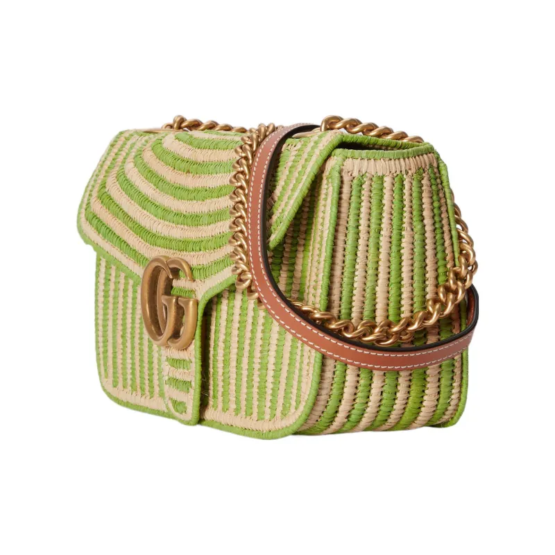 GUCCI GG Marmont Woven Straw Portable Crossbody Bag, Shoulder Bag Women's Light Green-1