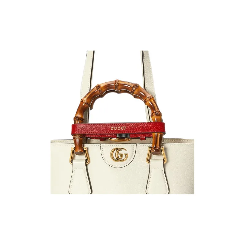 GUCCI Diana Leather Tote Bag Shopping Bag Handbag Small Size Women's White-8