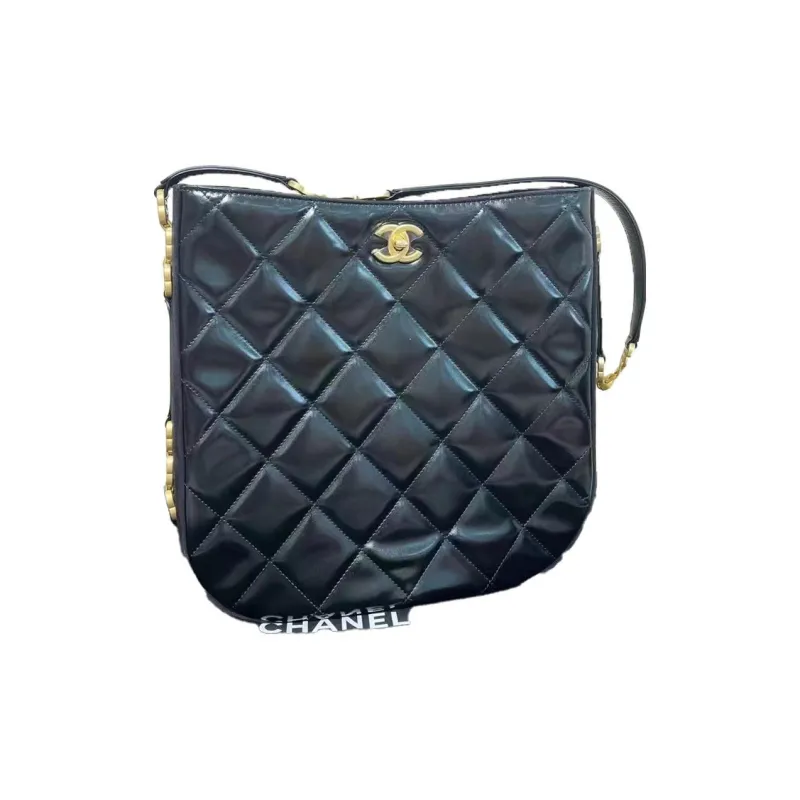 CHANEL Lambskin Hobo Bag, Shoulder Bag, Crossbody Bag Tubas Women's Black-1