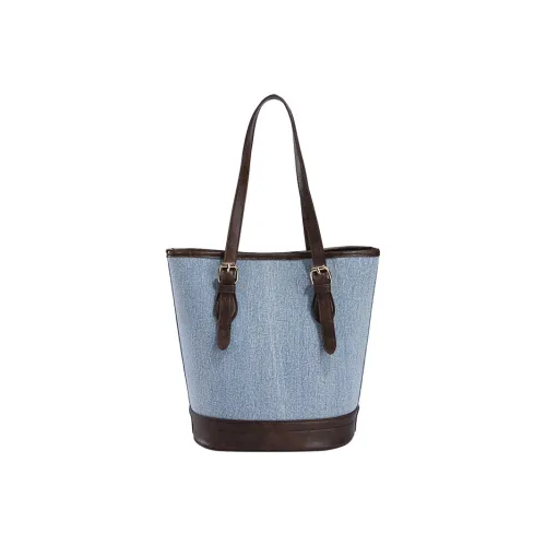 JANE KLAIN Denim Tote Bag Shopping Bag Shoulder Bag Women's Light Blue/Dark Blue