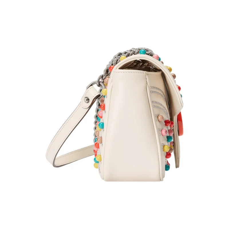 GUCCI Marmont Leather Portable Crossbody Bag, Shoulder Bag Small Size Women's White-3