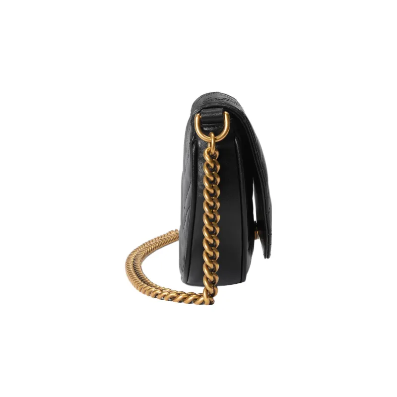 GUCCI Marmont Quilting Leather Saddle Bag Chain Bag Shoulder Bag Crossbody Bag Mini Women's Black-2