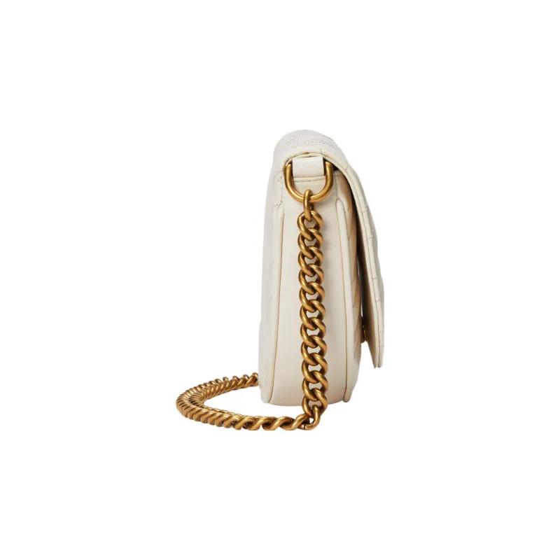 GUCCI Marmont Leather Shoulder Bag Crossbody Bag Mini Women's White-2