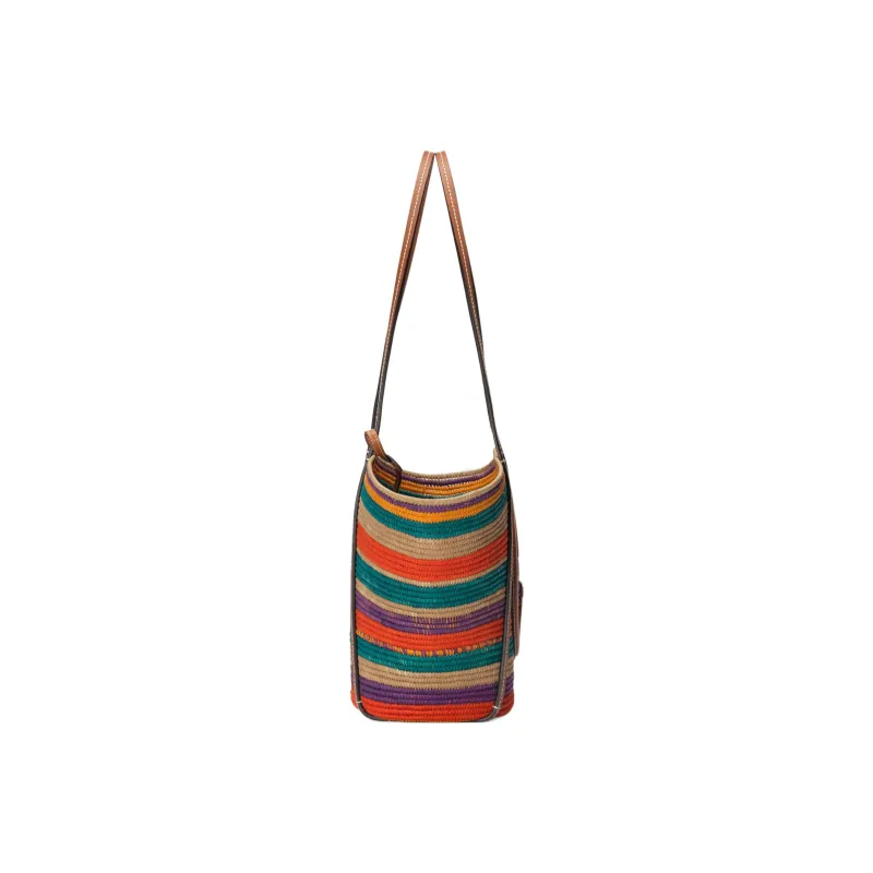 GUCCI Blondie Raffia Leather Trim Tote Bag Shopping Bag Handbag Small Size Women's Multicolor-4