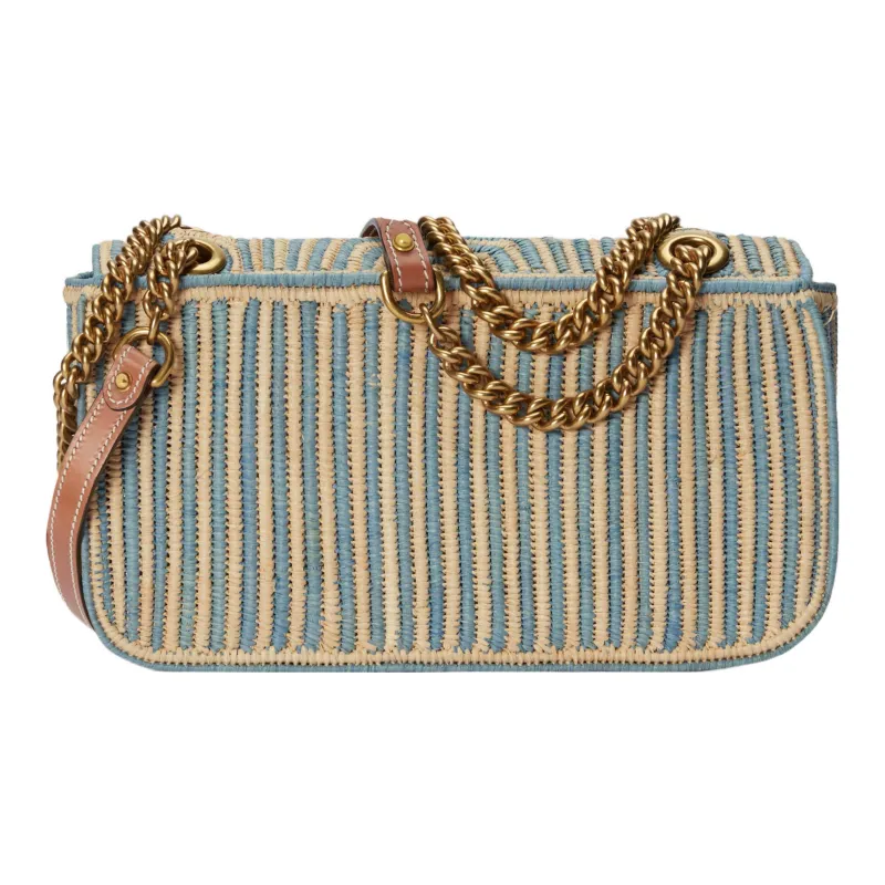 GUCCI GG Marmont Woven Straw Portable Crossbody Bag Shoulder Bag Women's Light Blue-2