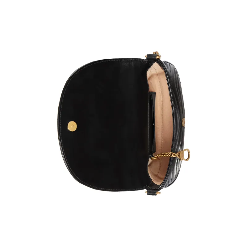 GUCCI Marmont Quilting Leather Saddle Bag Chain Bag Shoulder Bag Crossbody Bag Mini Women's Black-5