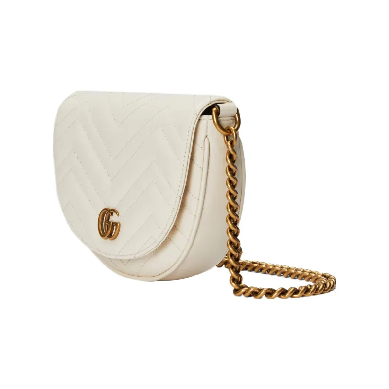 GUCCI Marmont Leather Shoulder Bag Crossbody Bag Mini Women's White-1
