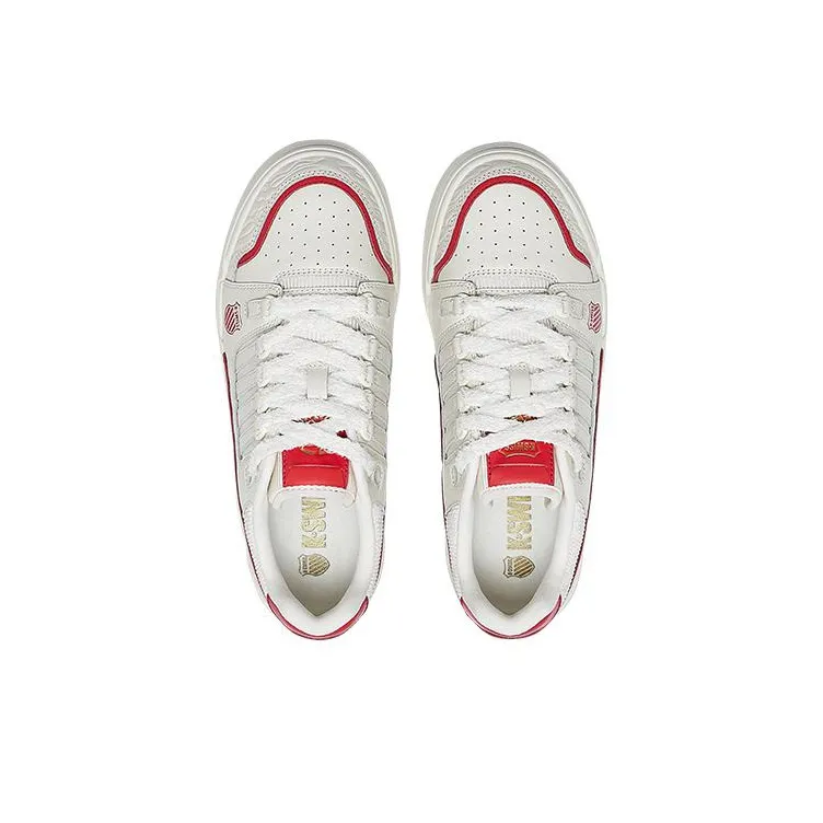 KSWISS Oxford Cny Slip Resistant, Abrasion Resistant, Lightweight Low Top Skateboard Shoes Men's White Red-3