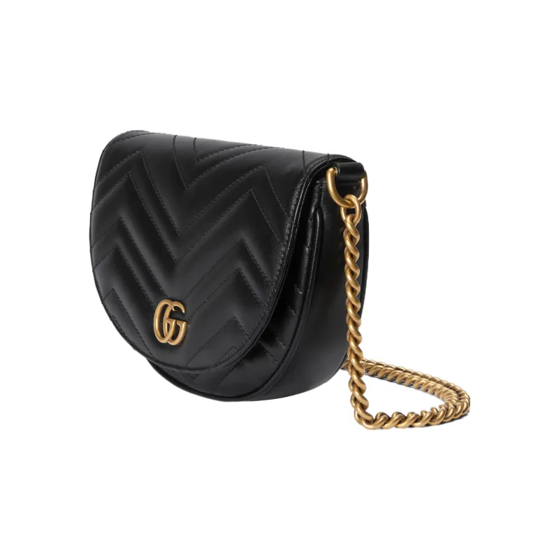 GUCCI Marmont Quilting Leather Saddle Bag Chain Bag Shoulder Bag Crossbody Bag Mini Women's Black-1