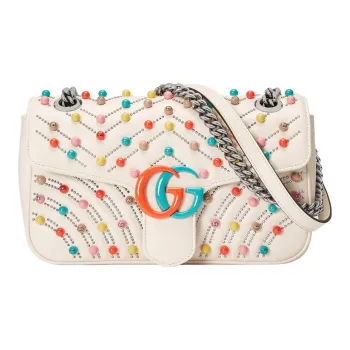 GUCCI Marmont Leather Portable Crossbody Bag, Shoulder Bag Small Size Women's White
