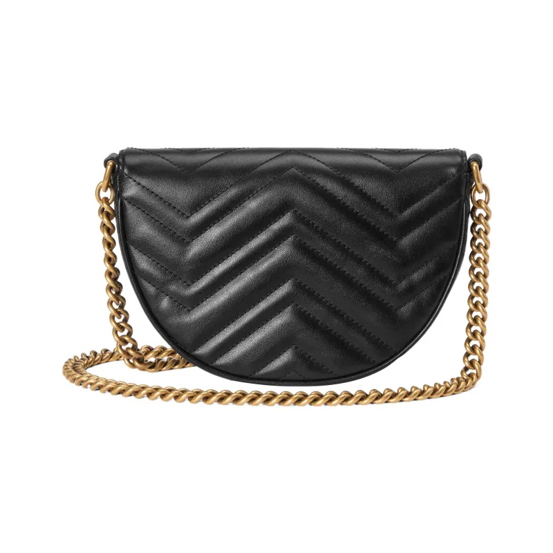 GUCCI Marmont Quilting Leather Saddle Bag Chain Bag Shoulder Bag Crossbody Bag Mini Women's Black-3