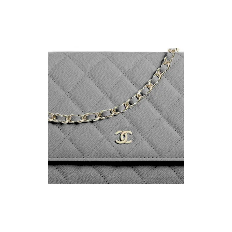 CHANEL WOC Grain Embossed Litchi Calfskin Shoulder Bag, Crossbody Bag Women's Gray-0