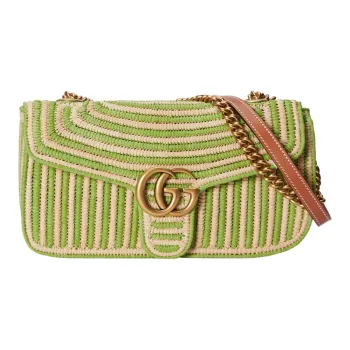 GUCCI GG Marmont Woven Straw Portable Crossbody Bag, Shoulder Bag Women's Light Green