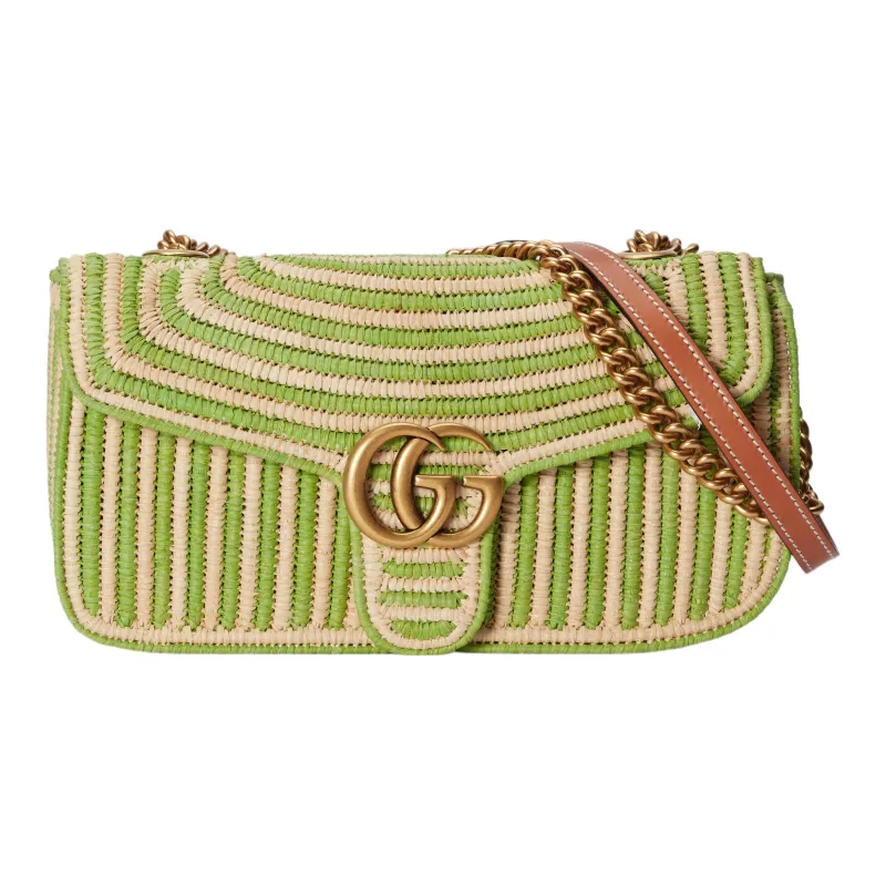 GUCCI GG Marmont Woven Straw Portable Crossbody Bag, Shoulder Bag Women's Light Green-0