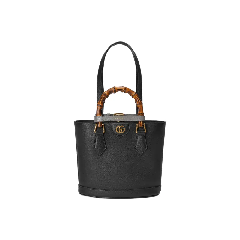 GUCCI Diana Leather Tote Bag Shopping Bag Handbag Small Size Women's Black-0