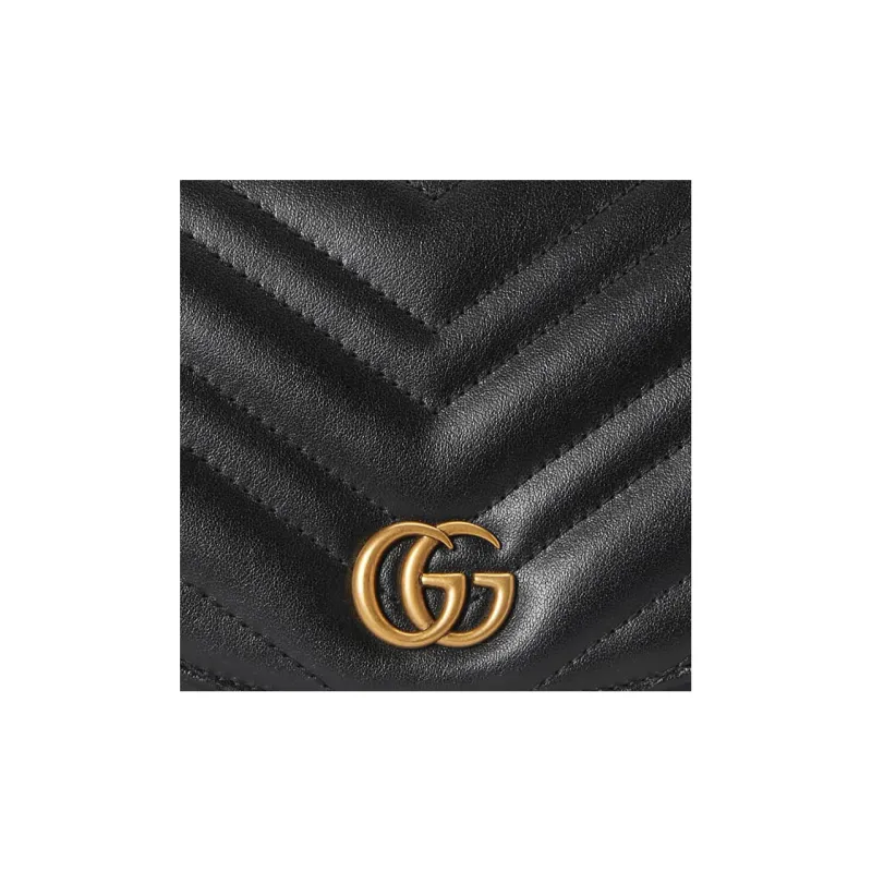 GUCCI Marmont Quilting Leather Saddle Bag Chain Bag Shoulder Bag Crossbody Bag Mini Women's Black-8