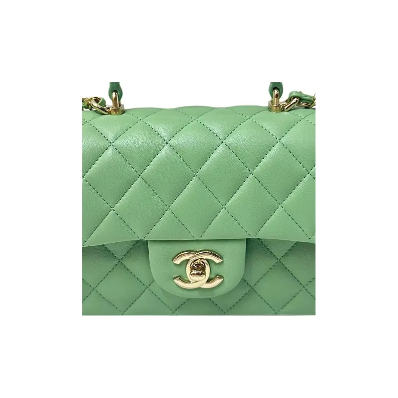CHANEL Classic Flap CF Sheepskin Handbag, Shoulder Bag, Crossbody Bag Mini Women's Light Green-5