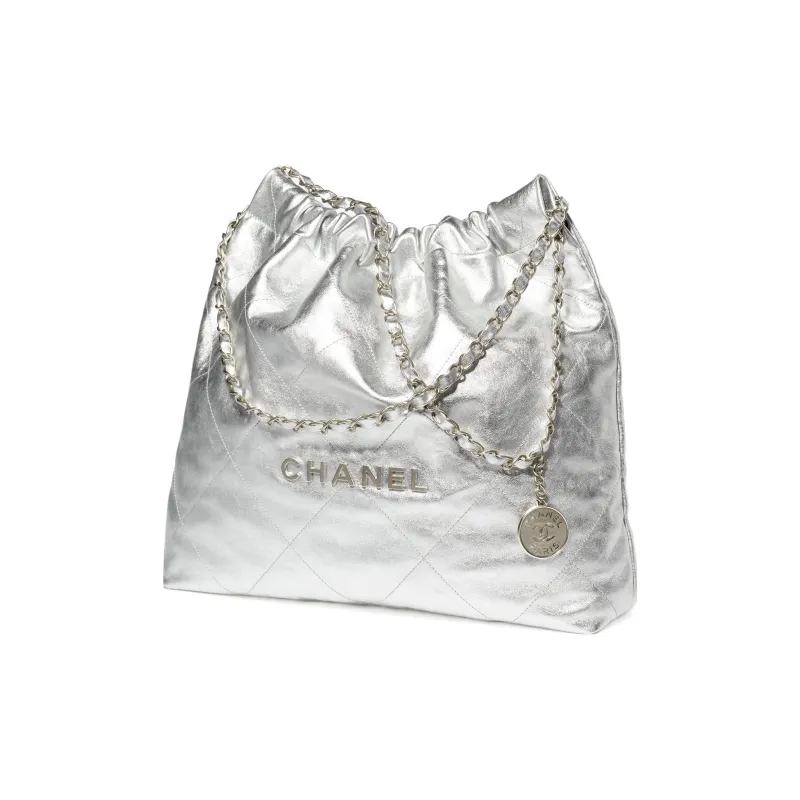 CHANEL 22Bag Gold Coin Collection Calfskin Bucket Bags Crossbody Bag, Shoulder Bag Medium Size Women's Silver-1