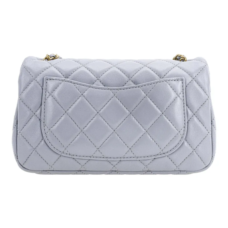 CHANEL Classic Flap CF21B Fall Leather Shoulder Bag, Crossbody Bag Mini Women's Cool Gray-2
