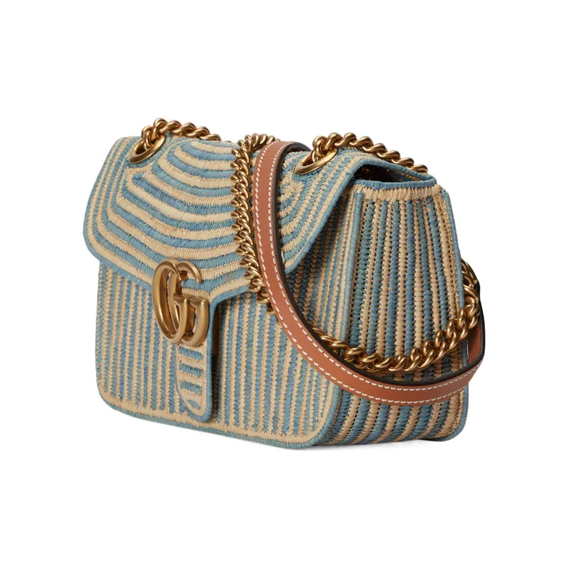 GUCCI GG Marmont Woven Straw Portable Crossbody Bag Shoulder Bag Women's Light Blue-1