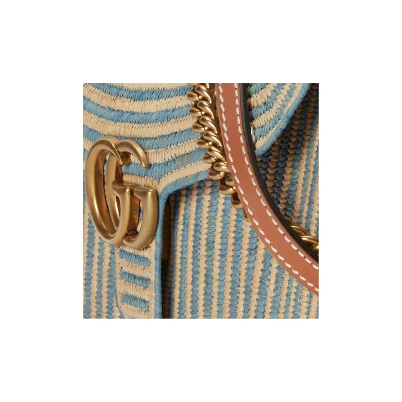 GUCCI GG Marmont Woven Straw Portable Crossbody Bag Shoulder Bag Women's Light Blue-7