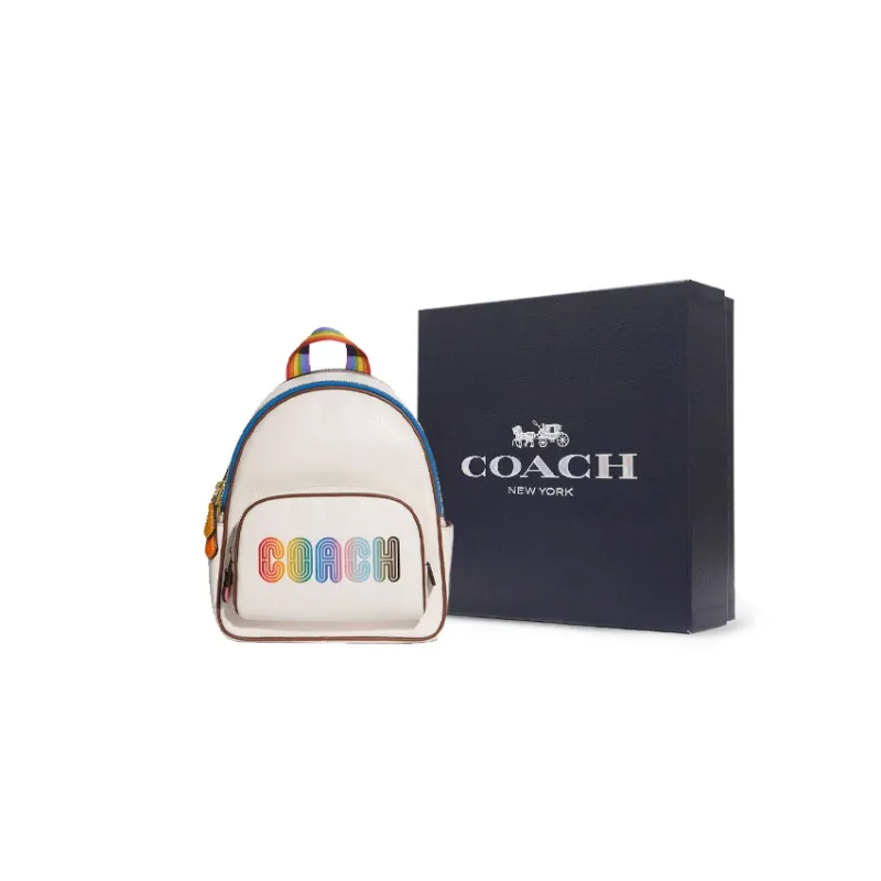 COACH Court Leather Backpack Small Size Women's White-5