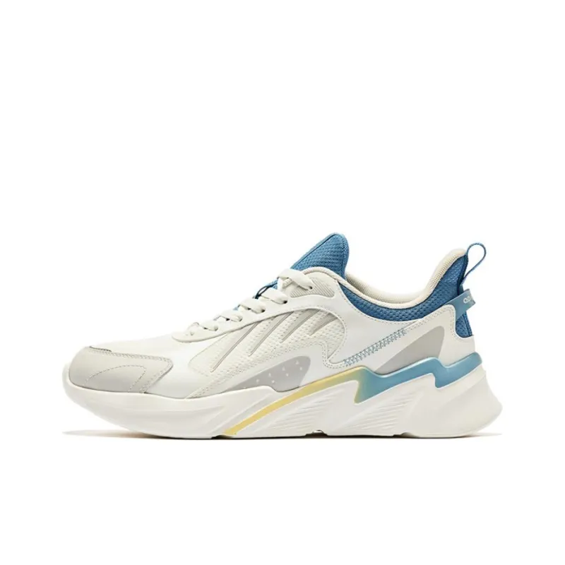 QIAODAN Anti Slip Wear Resistant Low Top Running Shoes Men's White Blue Gray-0