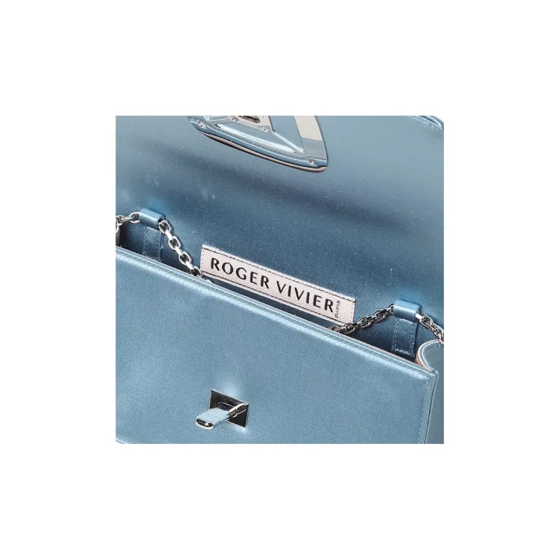 Roger Vivier Silk Satin Chain Bag, Handheld Crossbody Bag, Shoulder Bag Women's Blue-3