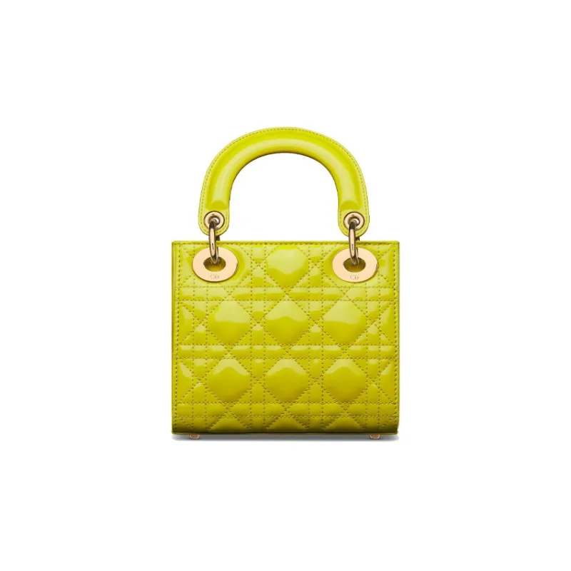 DIOR Lady Dior Patent Leather Cowhide Dior Bag Shoulder Bag Crossbody Bag Handbag Mini Women's Yellow-4