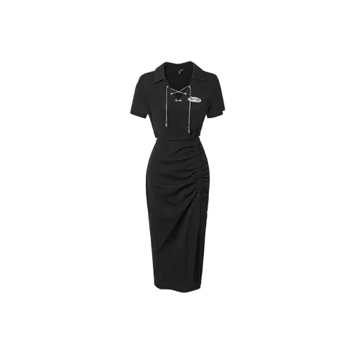 MEETLADY Short-Sleeved Dresses Women's Black