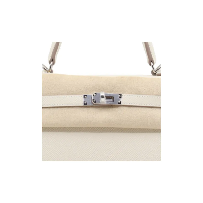 HERMES Kelly Epsom Leather Kelly Bag, One Shoulder Handbag Women's 10 Craie Milkshake White-3