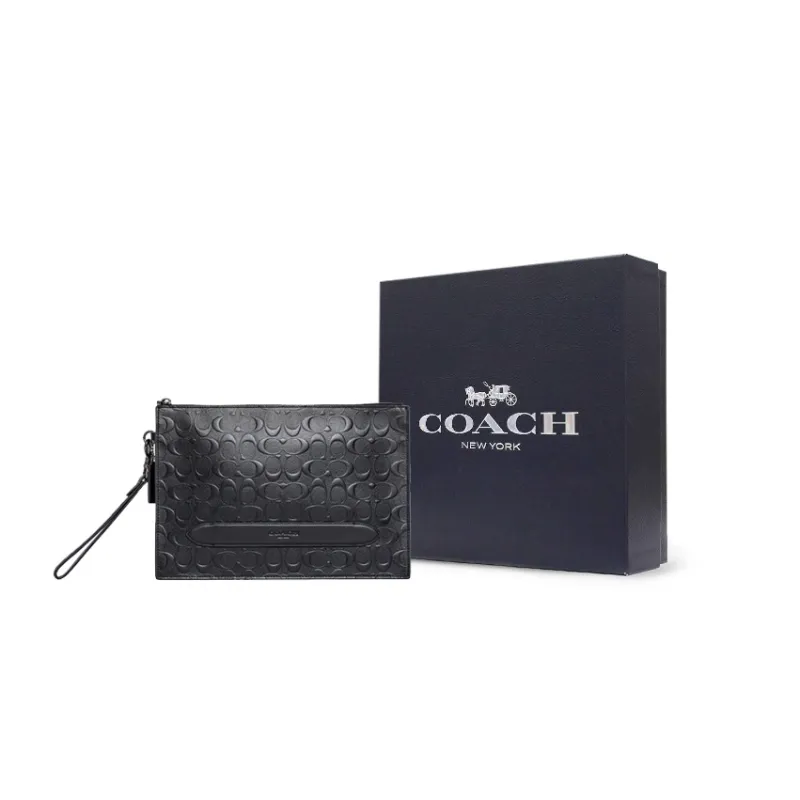 COACH Pouch Leather Document Bag, Briefcase, Wrist Bag, Clutch, Handbag Tubas Men's Black-6