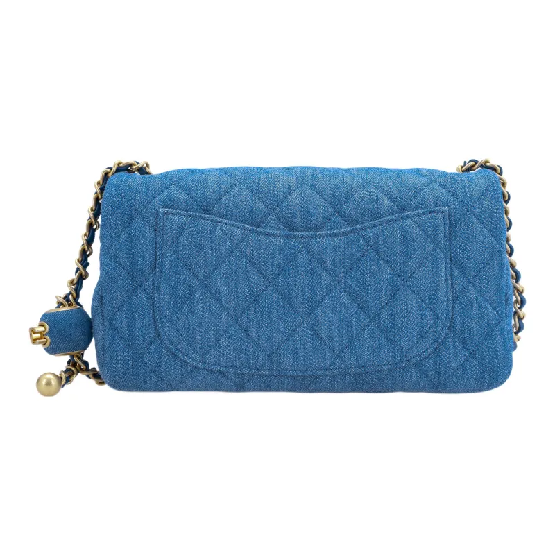 CHANEL Classic Flap CF Small Gold Ball Denim Shoulder Bag, Crossbody Bag Mini Women's Denim Blue-2