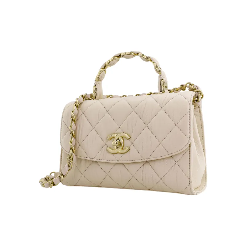 CHANEL Coco Handle Lambskin Portable Crossbody Bag, Shoulder Bag Mini Women's Milk Tea-1