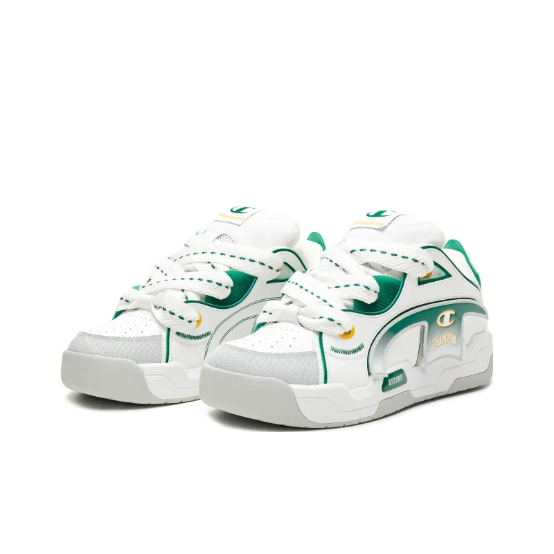Champion Anti Slip Wear Resistant Low Top Skateboard Shoes Men's White Green-2