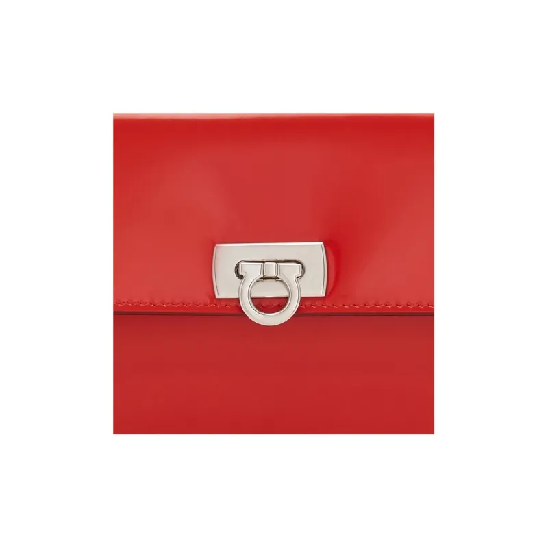 FERRAGAMO GANCINI Shiny Cow Leather Wallet Women's Red-4