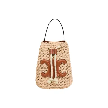 CELINE Raffia Cow Leather Handbag Regular Women's Natural/Brown