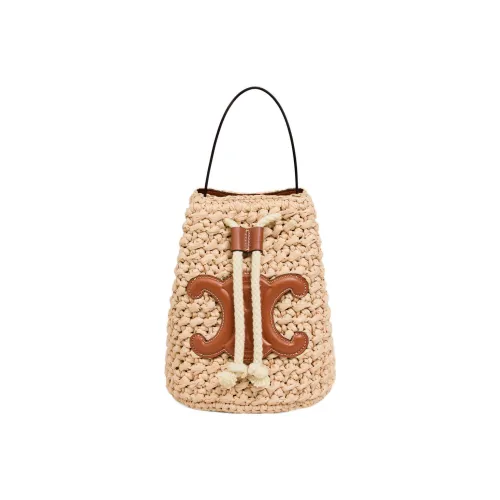 CELINE Raffia Cow Leather Handbag Regular Women's Natural/Brown