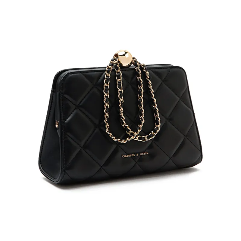 CHARLES&KEITH Fabric Silicone Handbag Medium Size Women's Black-6