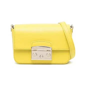 Furla Metropolis Collection Leather Small Square Bag Shoulder Bag, Crossbody Bag Small Size Women's Yellow