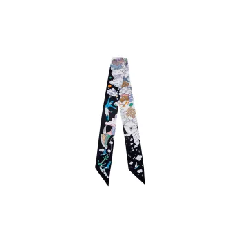 HERMES Silk Scarves Women's Black With Blue Pattern/Light Purple