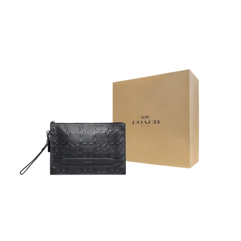 COACH Pouch Leather Document Bag, Briefcase, Wrist Bag, Clutch, Handbag Tubas Men's Black-7