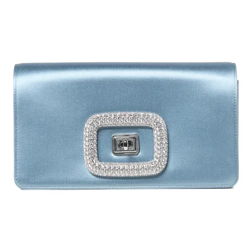 Roger Vivier Silk Satin Chain Bag, Handheld Crossbody Bag, Shoulder Bag Women's Blue