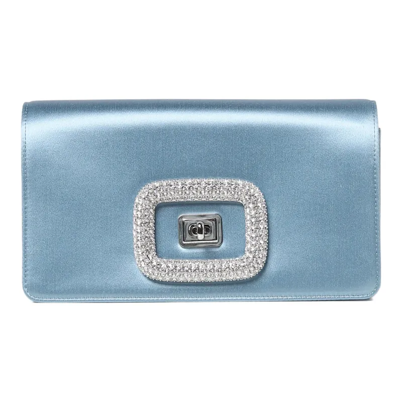 Roger Vivier Silk Satin Chain Bag, Handheld Crossbody Bag, Shoulder Bag Women's Blue-0