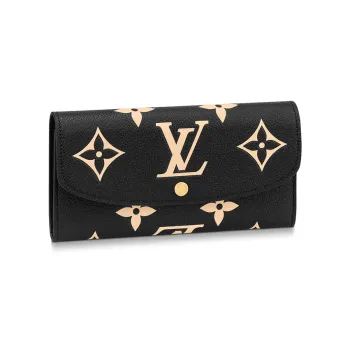 LOUIS VUITTON Emilie Embossed Grained Cow Leather Wallet Women's Black