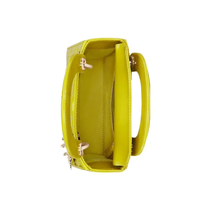 DIOR Lady Dior Patent Leather Cowhide Dior Bag Shoulder Bag Crossbody Bag Handbag Mini Women's Yellow-2