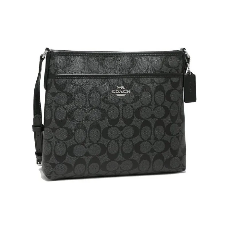 COACH File Canvas With Leather Messenger Bag, Shoulder Bag, Crossbody Bag Medium Size Women's Black Gray-1