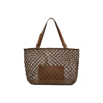 MaxMara Cotton With Leather Tote Bag, Shopping Bag, Shoulder Bag, Handbag Women's Brown