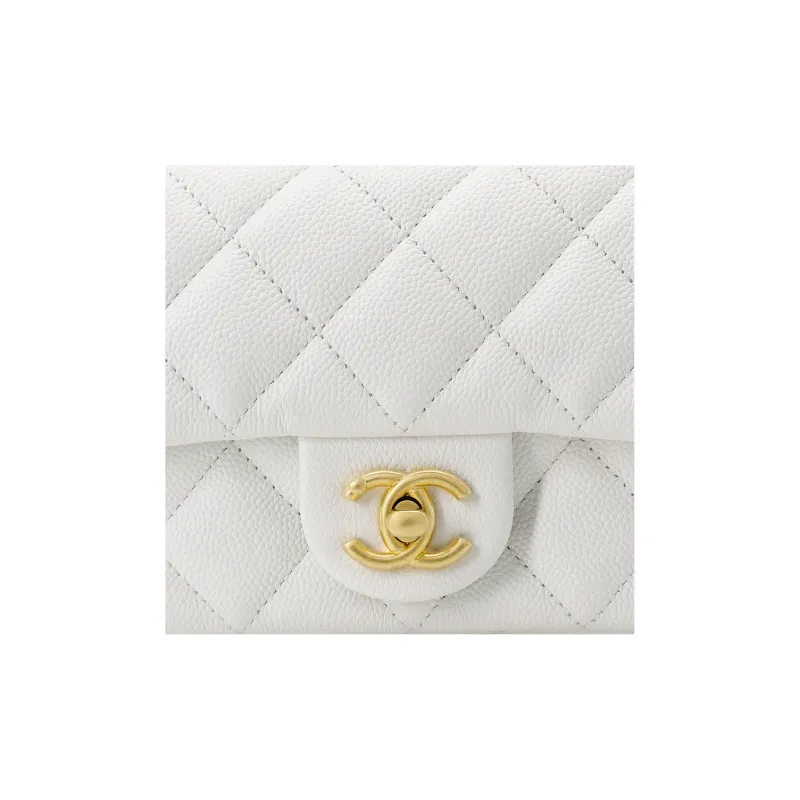 CHANEL Litchi Grain Cow Leather Long Flap Bag, Shoulder Bag, Crossbody Bag Trumpets Women's White-3